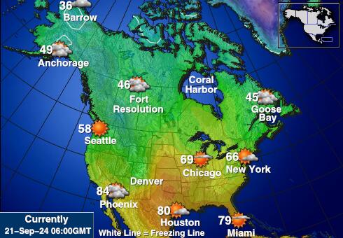 USA Minnesota Veður hitastig kort 