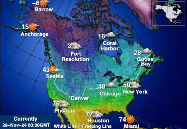 USA Minnesota Vremenska prognoza, Temperatura, karta 