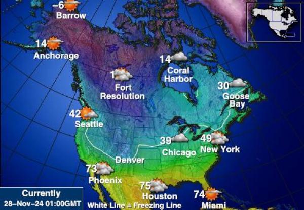 SAD North Carolina Vremenska prognoza, Temperatura, karta 