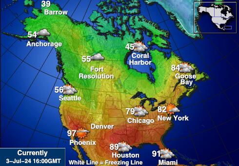USA Đảo Rhode Bản đồ nhiệt độ thời tiết 