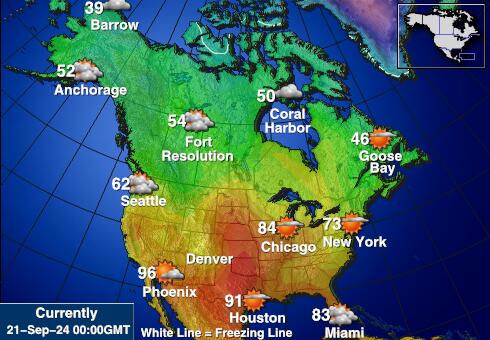 USA Stany Zjednoczone Temperatura Mapa pogody 