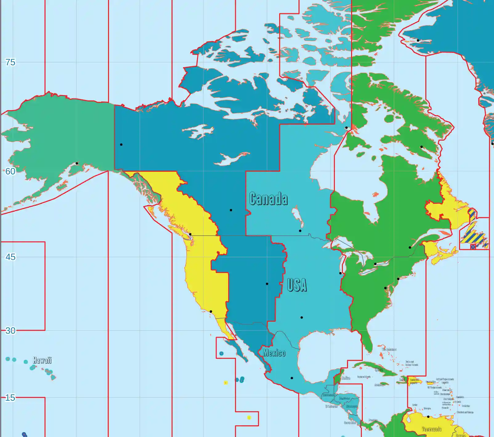 Sjeverna Amerika karta vremenske zone